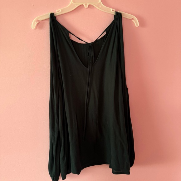 Old Navy Green Pleated Long Sleeve Cold Shoulder Blouse - Picture 5 of 8